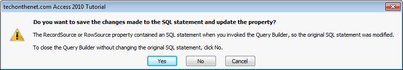 Đóng cửa sổ Query Builder